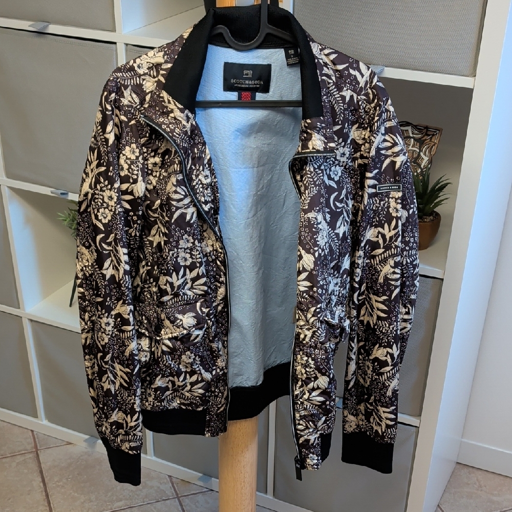 Scotch & Soda Men's Floral Bomber Jacket - Black and Cream